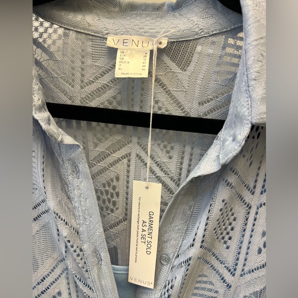 Venus Light Blue Chevron Overlay Belted Shirt Dress Women country lace - Picture 10 of 14